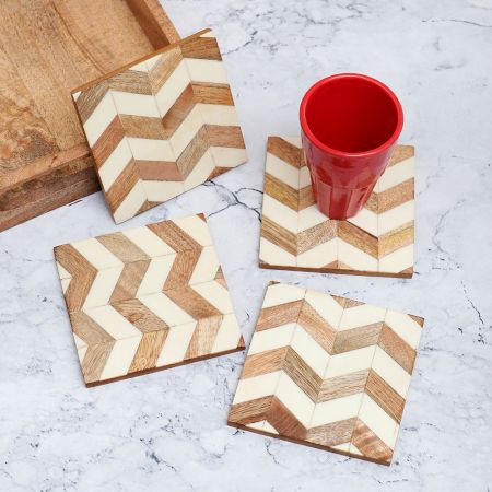 Decorative Handcrafted Wooden Coasters - Pack of 4